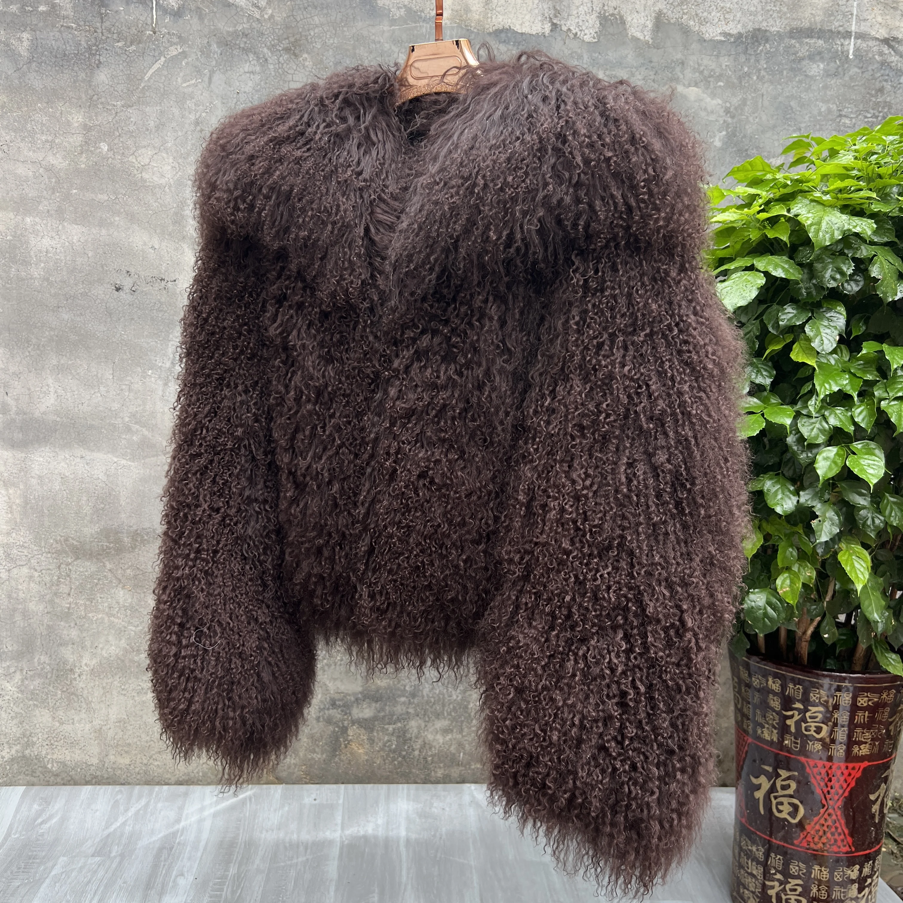 New Style Genuine 100% Mongolian Sheepskin Real Fur Large Collar Brow Jacket Women Winter Coat High-Quality Sheepskin OverCoat