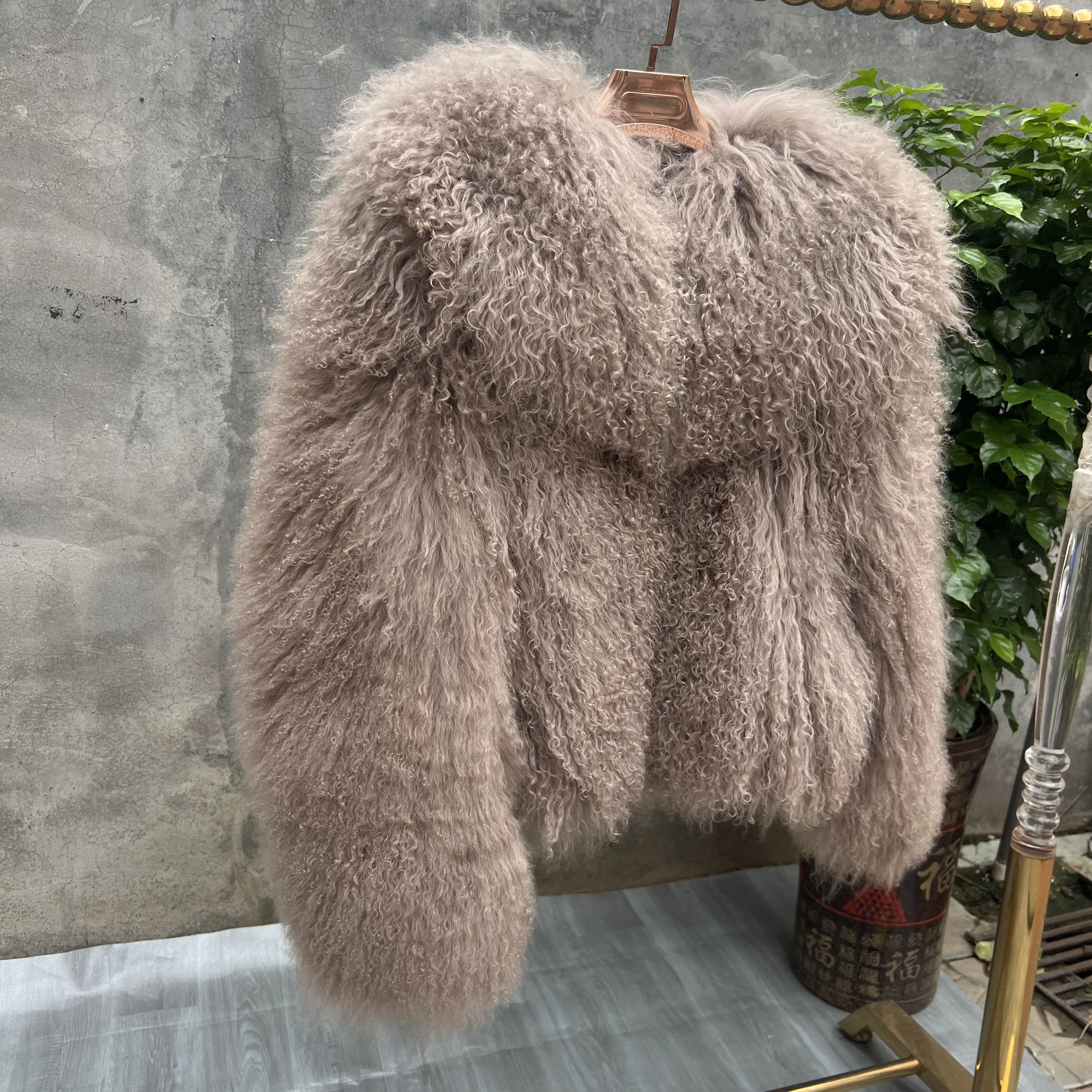 New Style Genuine 100% Mongolian Sheepskin Real Fur Large Collar Brow Jacket Women Winter Coat High-Quality Sheepskin OverCoat