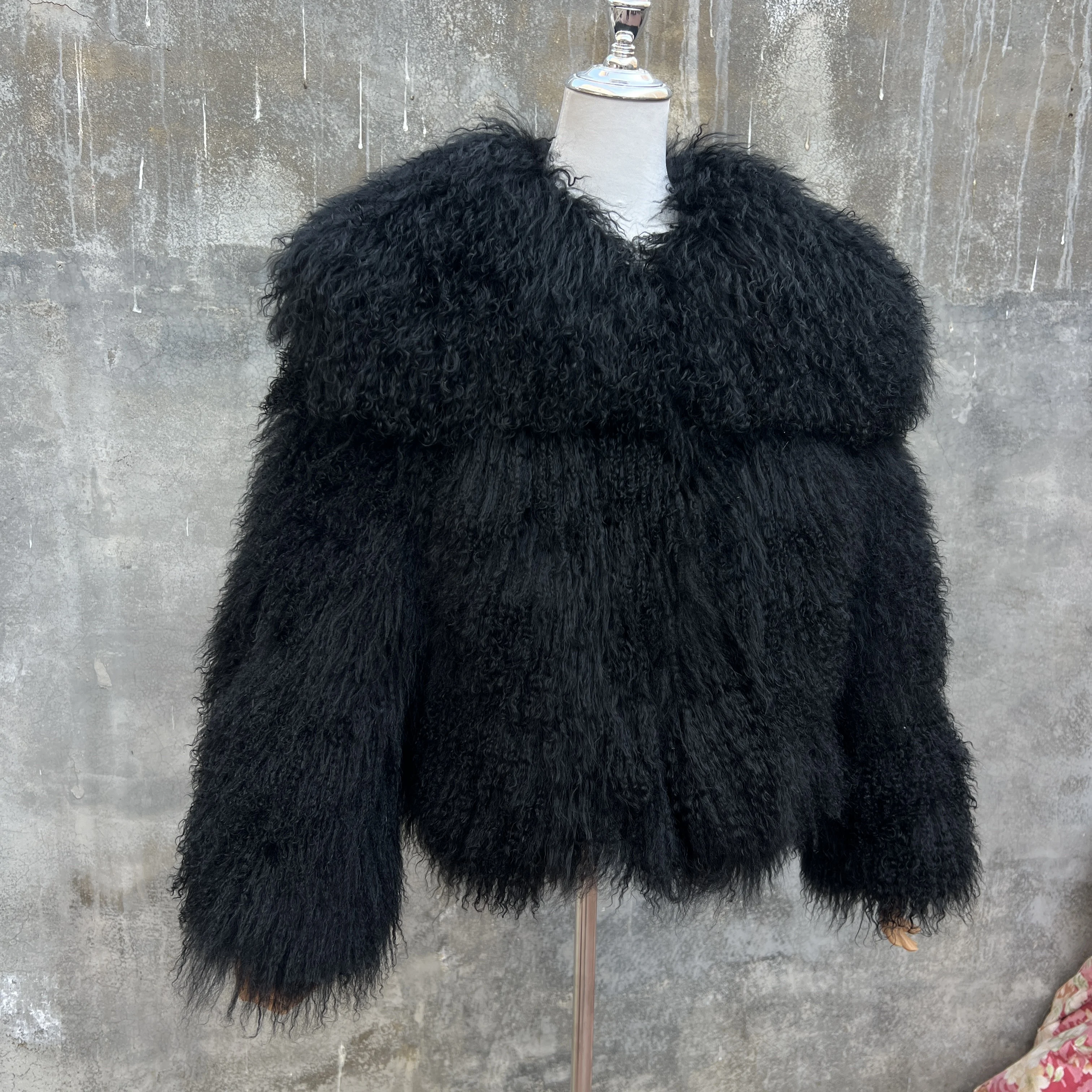 New Style Genuine 100% Mongolian Sheepskin Real Fur Large Collar Brow Jacket Women Winter Coat High-Quality Sheepskin OverCoat