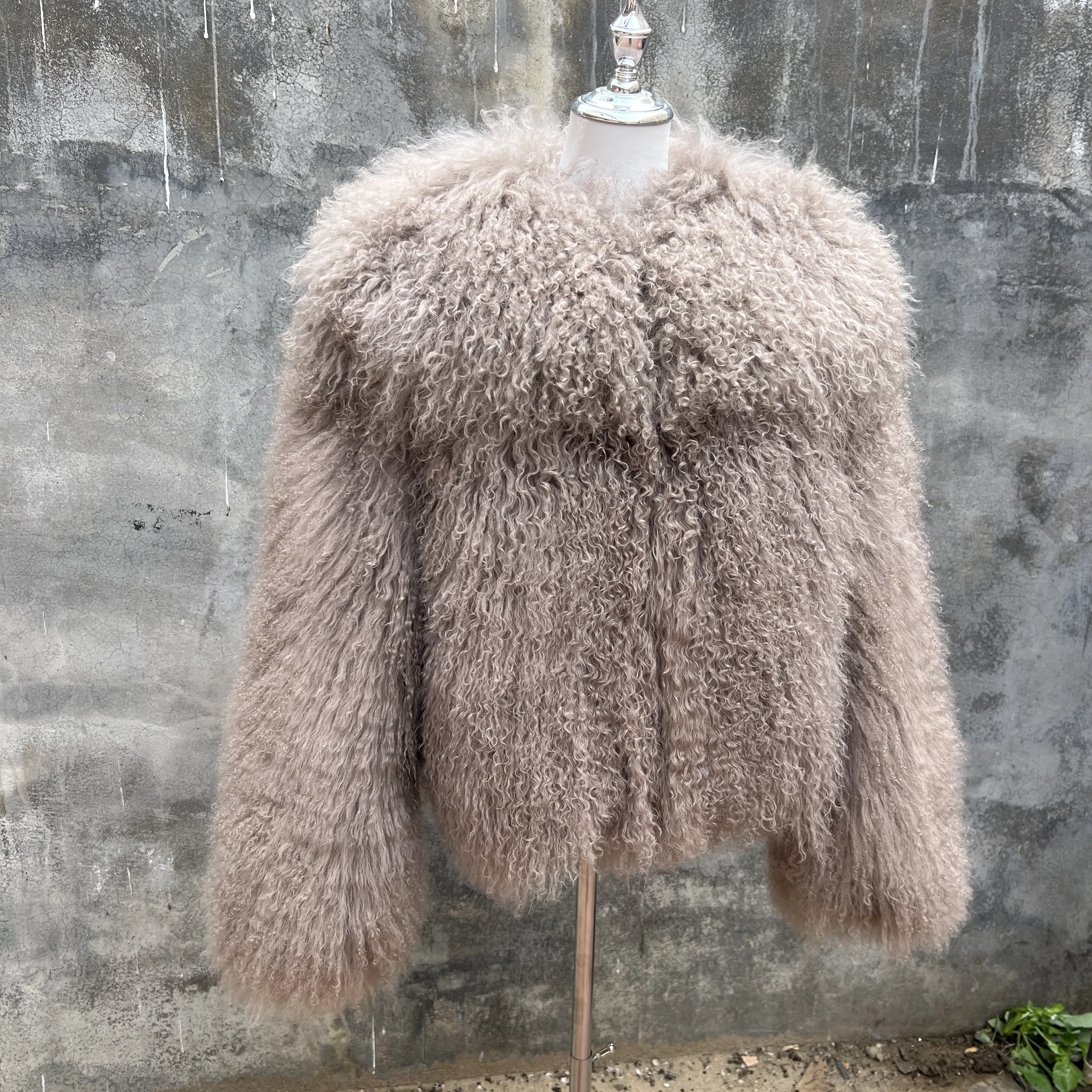 New Style Genuine 100% Mongolian Sheepskin Real Fur Large Collar Brow Jacket Women Winter Coat High-Quality Sheepskin OverCoat
