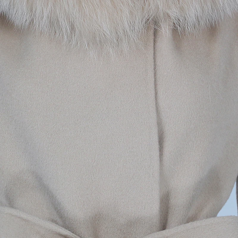OFTBUY Real Fur Coat Winter Jacket Women Natural Fox Fur Collar Hooded Cashmere Wool Blends Long Outerwear Lady Streetwear