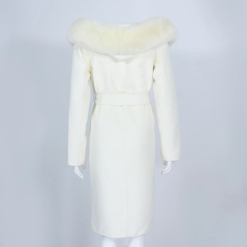 OFTBUY Real Fur Coat Winter Jacket Women Natural Fox Fur Collar Hooded Cashmere Wool Blends Long Outerwear Lady Streetwear