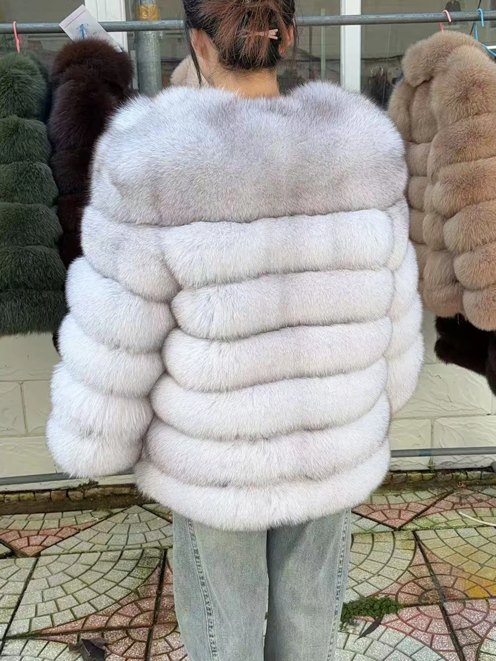 QUEENTINA Fox Fur 70cm Coat Real Winter Women'S New Fashion Furry 2025 Leather And Skin White Natural New In Coats & Jackets