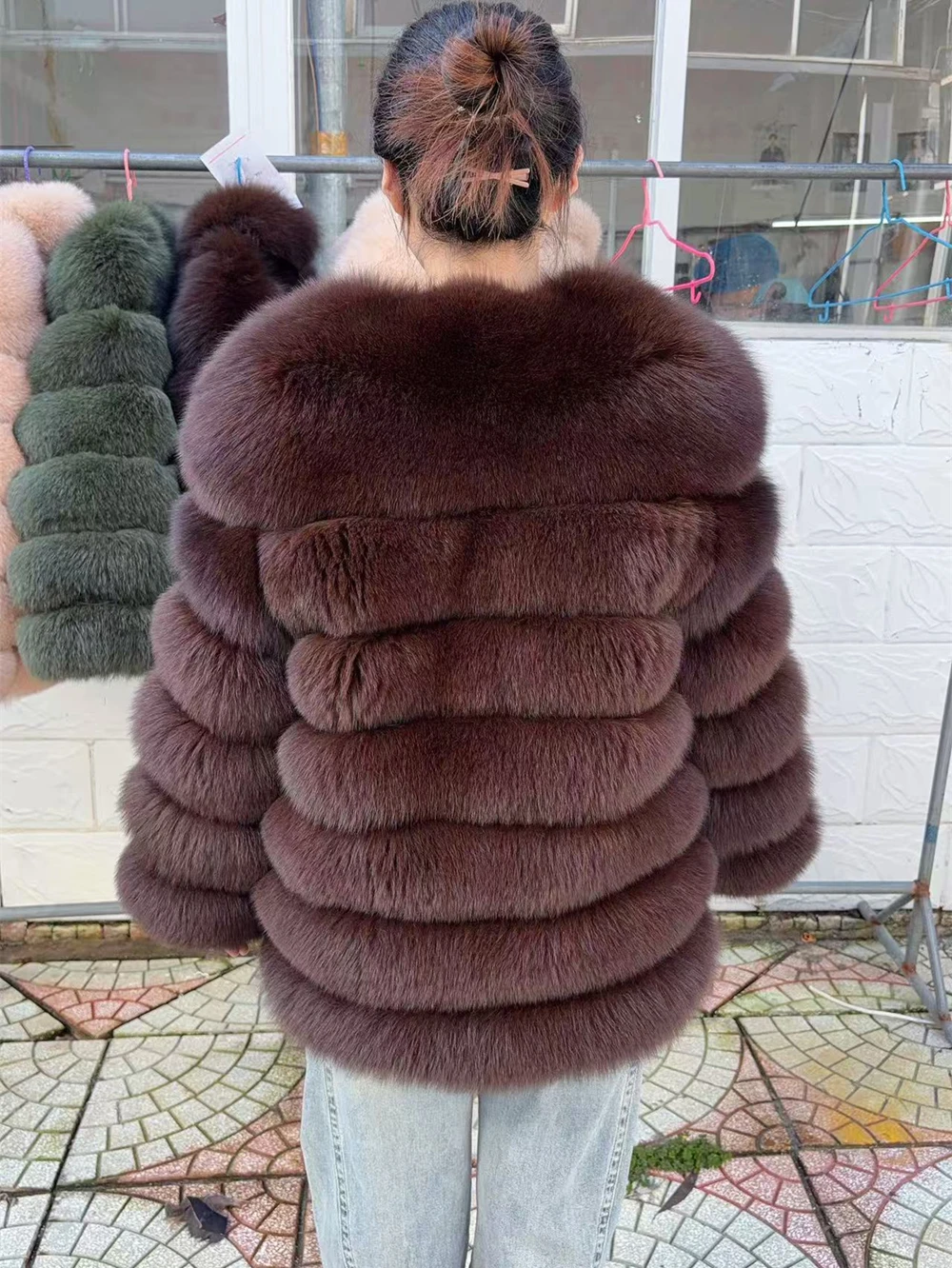 QUEENTINA Fox Fur 70cm Coat Real Winter Women'S New Fashion Furry 2025 Leather And Skin White Natural New In Coats & Jackets