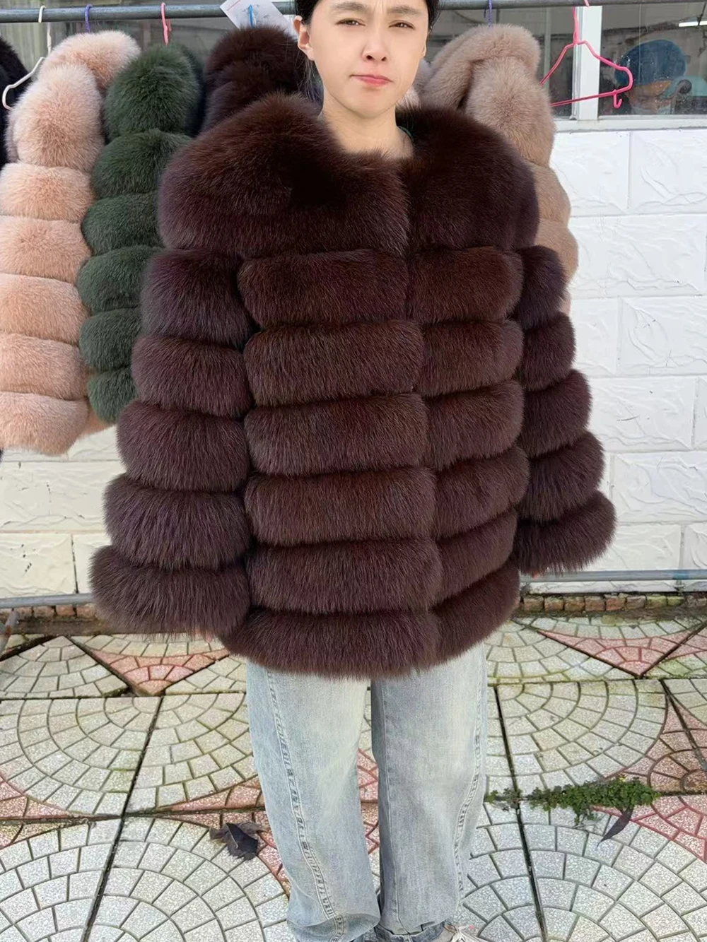 QUEENTINA Fox Fur 70cm Coat Real Winter Women'S New Fashion Furry 2025 Leather And Skin White Natural New In Coats & Jackets