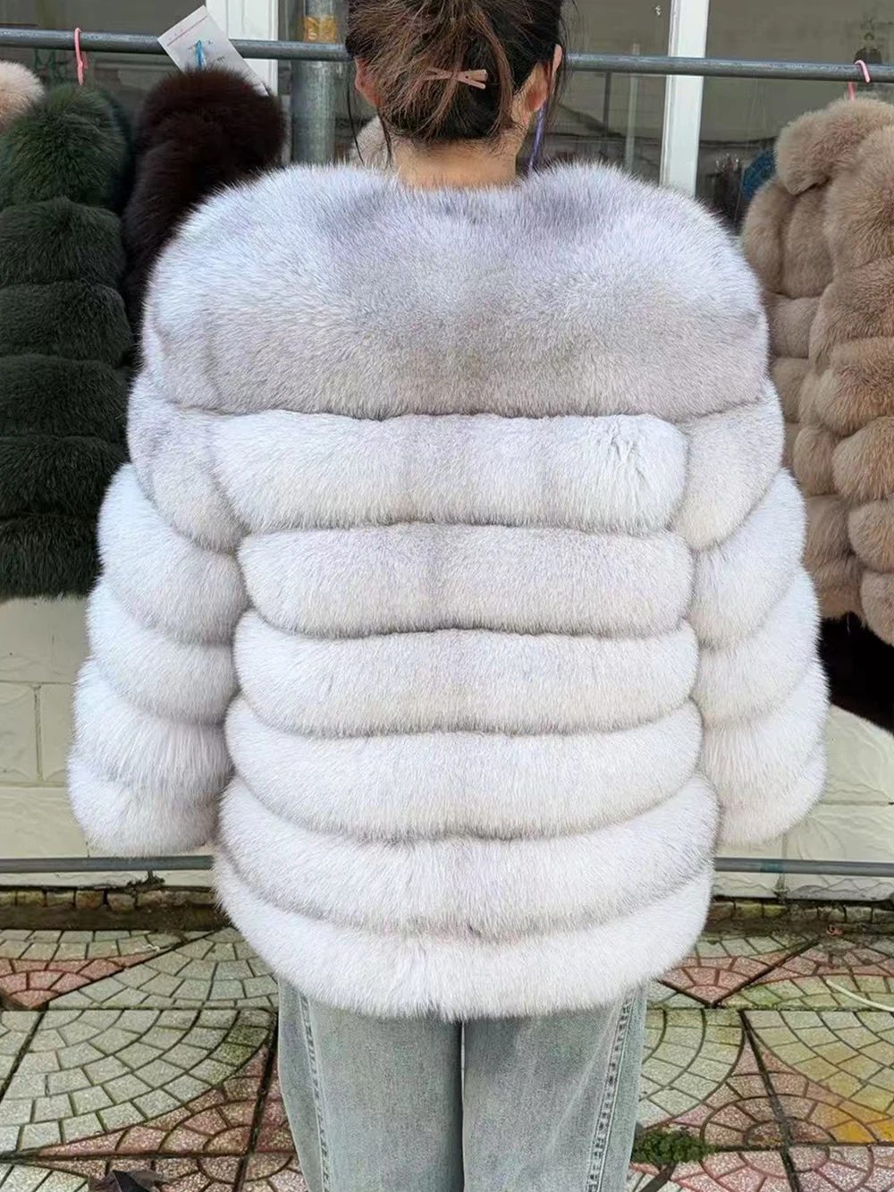 QUEENTINA Fox Fur 70cm Coat Real Winter Women'S New Fashion Furry 2025 Leather And Skin White Natural New In Coats & Jackets