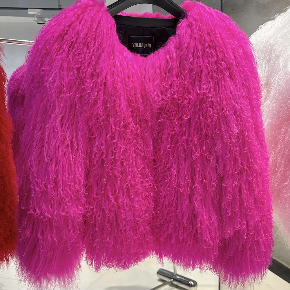 YOLOAgain Plus Size Dark Brown Mongolia Sheep Fur Jacket Women Real Fur Jacket Female Winter Warm Outerwear