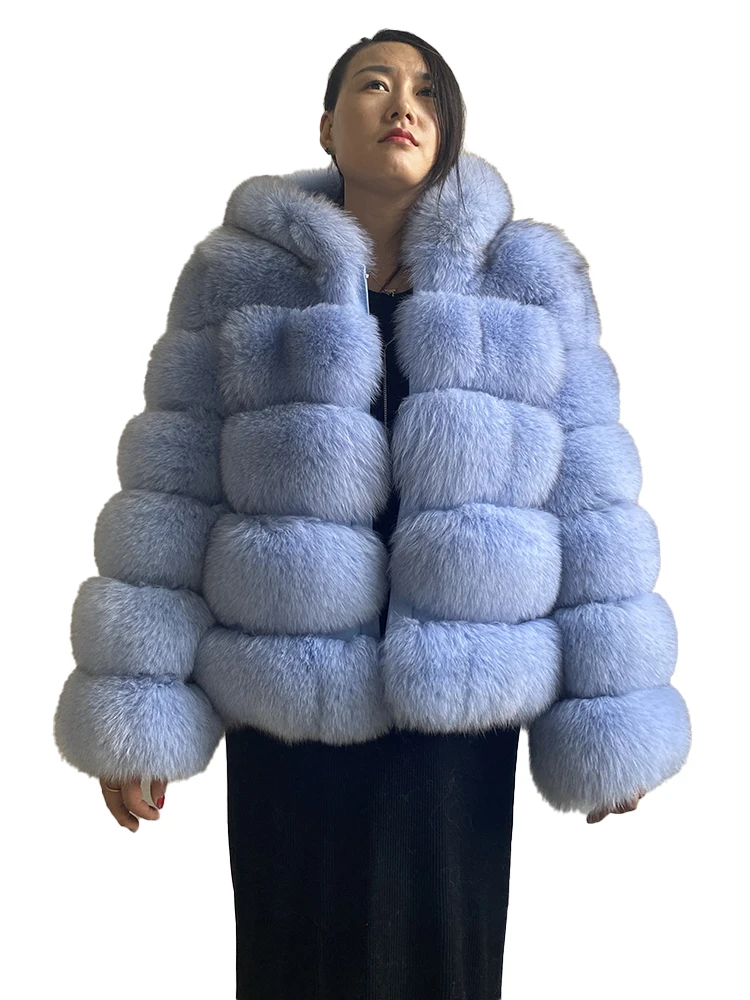 Luxury Real Fox Fur Coat Women Winter Thick Warm Hooded Fox FurJacket Short Bubble Real Fur Coats Outerwear Genuine Fur