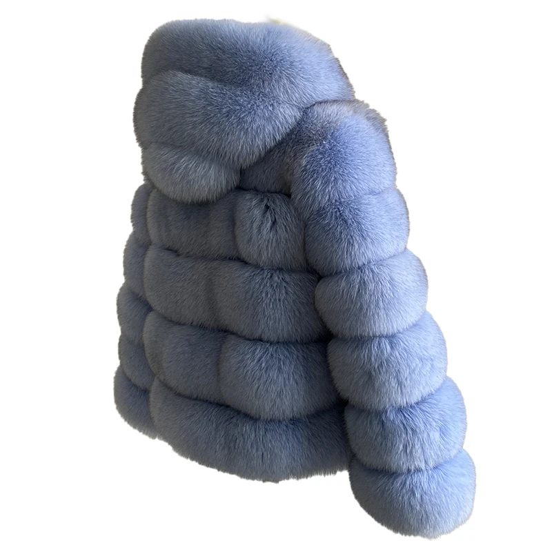 Luxury Real Fox Fur Coat Women Winter Thick Warm Hooded Fox FurJacket Short Bubble Real Fur Coats Outerwear Genuine Fur
