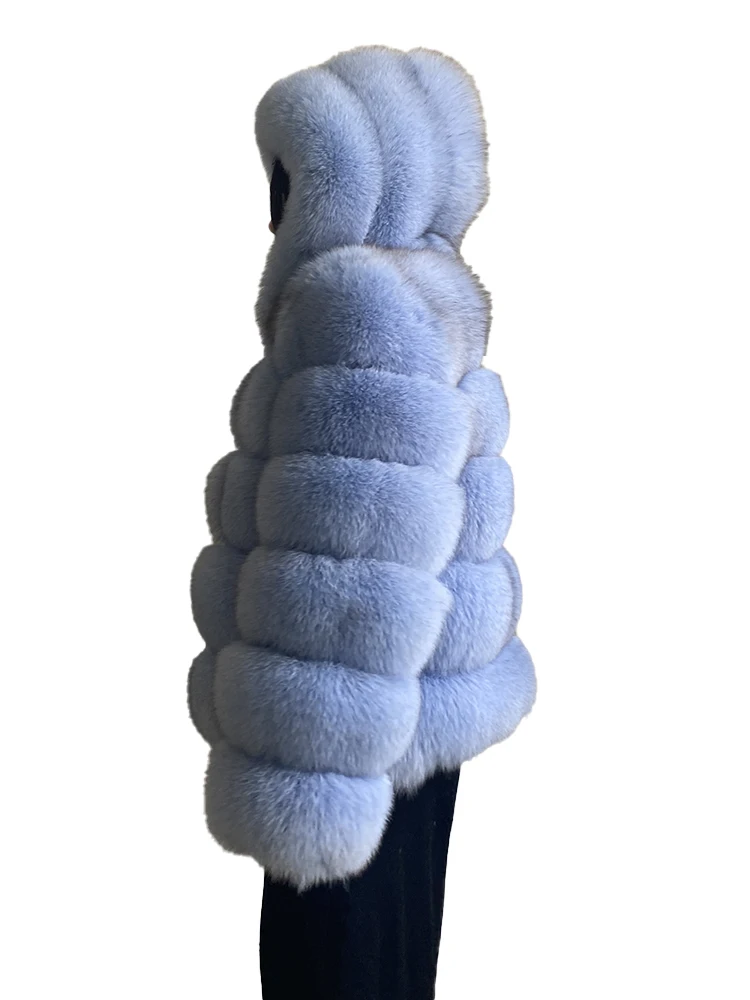 Luxury Real Fox Fur Coat Women Winter Thick Warm Hooded Fox FurJacket Short Bubble Real Fur Coats Outerwear Genuine Fur