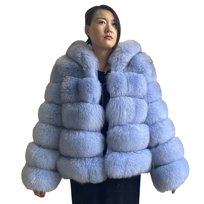 Luxury Real Fox Fur Coat Women Winter Thick Warm Hooded Fox FurJacket Short Bubble Real Fur Coats Outerwear Genuine Fur