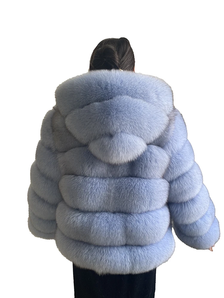 Luxury Real Fox Fur Coat Women Winter Thick Warm Hooded Fox FurJacket Short Bubble Real Fur Coats Outerwear Genuine Fur