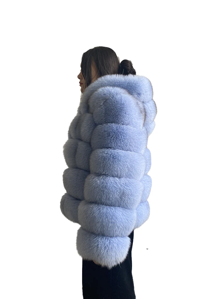 Luxury Real Fox Fur Coat Women Winter Thick Warm Hooded Fox FurJacket Short Bubble Real Fur Coats Outerwear Genuine Fur