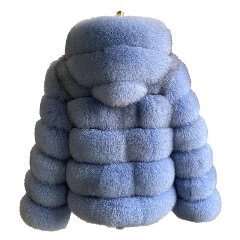 Luxury Real Fox Fur Coat Women Winter Thick Warm Hooded Fox FurJacket Short Bubble Real Fur Coats Outerwear Genuine Fur