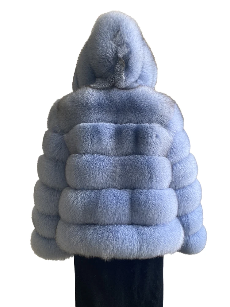 Luxury Real Fox Fur Coat Women Winter Thick Warm Hooded Fox FurJacket Short Bubble Real Fur Coats Outerwear Genuine Fur