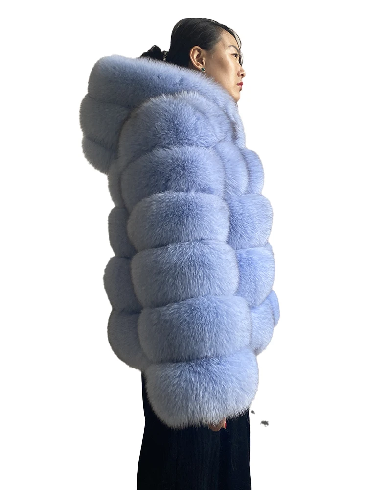 Luxury Real Fox Fur Coat Women Winter Thick Warm Hooded Fox FurJacket Short Bubble Real Fur Coats Outerwear Genuine Fur
