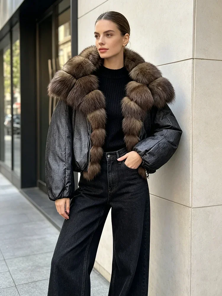 OFTBUY Large Natural Fox Raccoon Fur Parkas Female Outwear Short Puffer Coat Women 2026 New Thick 90% White Duck Down Jacket