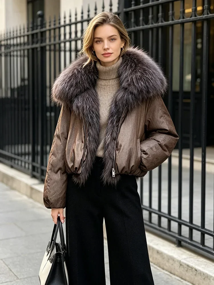 OFTBUY Large Natural Fox Raccoon Fur Parkas Female Outwear Short Puffer Coat Women 2026 New Thick 90% White Duck Down Jacket