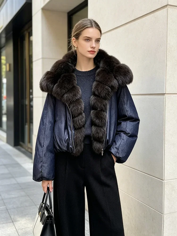 OFTBUY Large Natural Fox Raccoon Fur Parkas Female Outwear Short Puffer Coat Women 2026 New Thick 90% White Duck Down Jacket