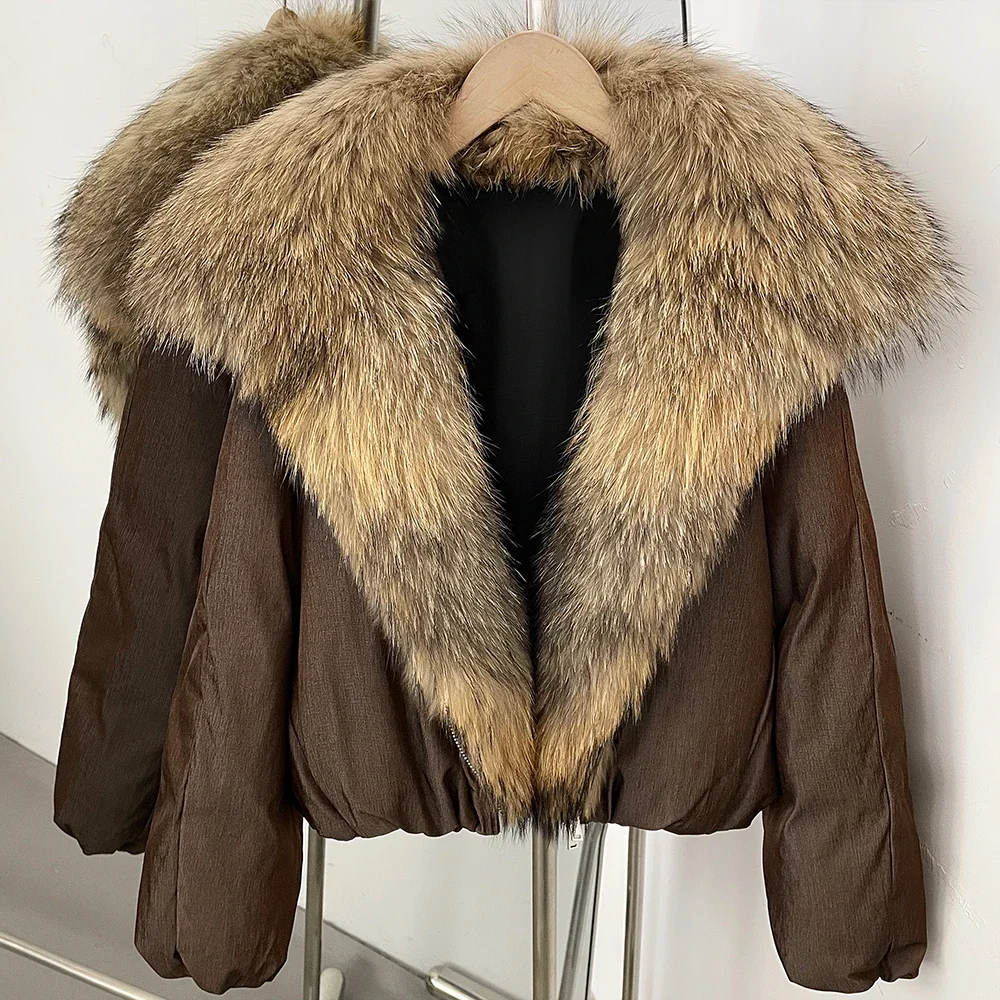OFTBUY Large Natural Fox Raccoon Fur Parkas Female Outwear Short Puffer Coat Women 2026 New Thick 90% White Duck Down Jacket