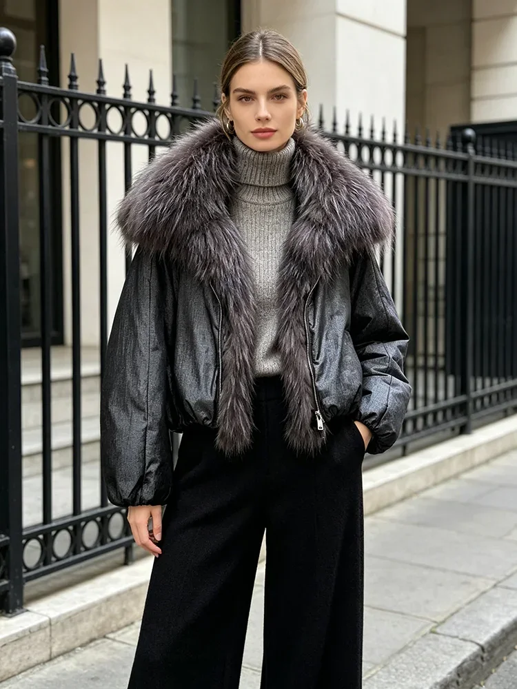 OFTBUY Large Natural Fox Raccoon Fur Parkas Female Outwear Short Puffer Coat Women 2026 New Thick 90% White Duck Down Jacket