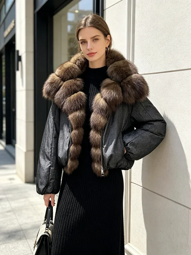OFTBUY Large Natural Fox Raccoon Fur Parkas Female Outwear Short Puffer Coat Women 2026 New Thick 90% White Duck Down Jacket