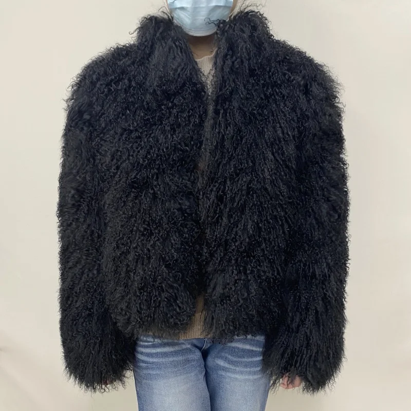 Mongolian Genuine Sheepskin Women's Winter High Quality Fashion Tibetan Sheepskin Jacket New Natural Sheepskin Stand Collar Coat