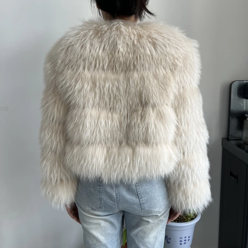 BBEIZIRU Women's Real Raccoon Fur Coat Winter Long Sleeve Natural Luxury Thick Warm Jacket for Fashionable Cold Weather