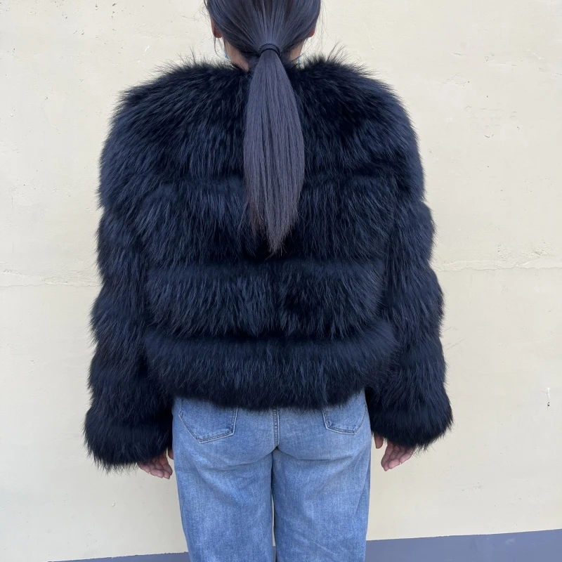 BBEIZIRU Women's Real Raccoon Fur Coat Winter Long Sleeve Natural Luxury Thick Warm Jacket for Fashionable Cold Weather