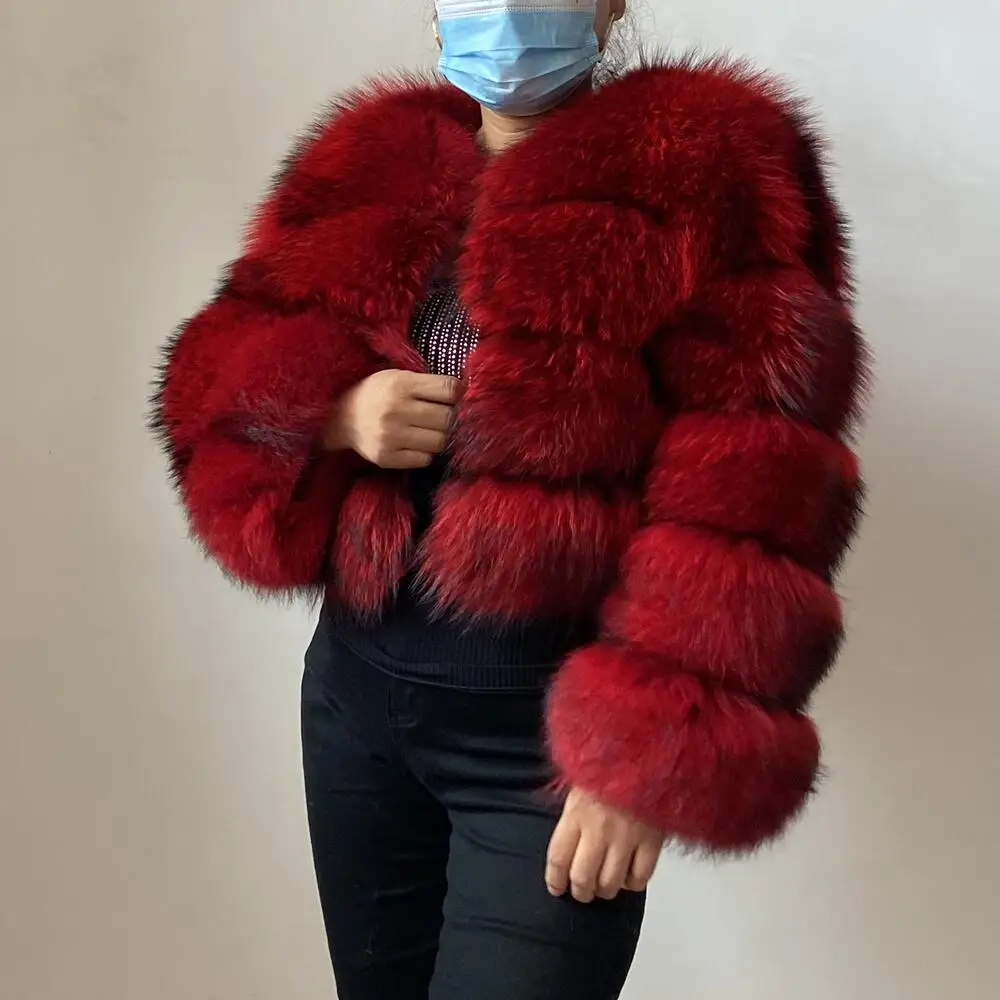 BBEIZIRU Women's Real Raccoon Fur Coat Winter Long Sleeve Natural Luxury Thick Warm Jacket for Fashionable Cold Weather