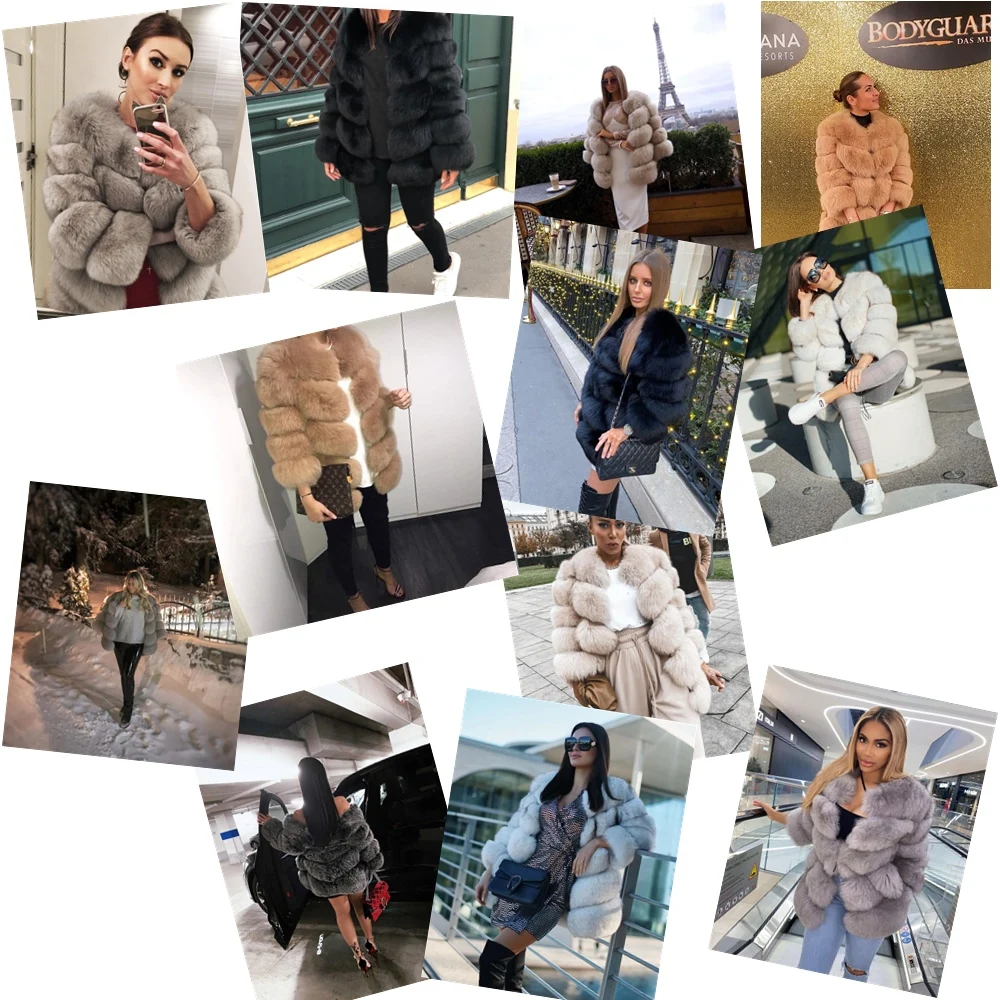 QUEENTINA Natural Fox Fur Coats Fashion New Women's Very Warm And Stylish Jacket Vest Stand Collar Leather Coat Women Winter