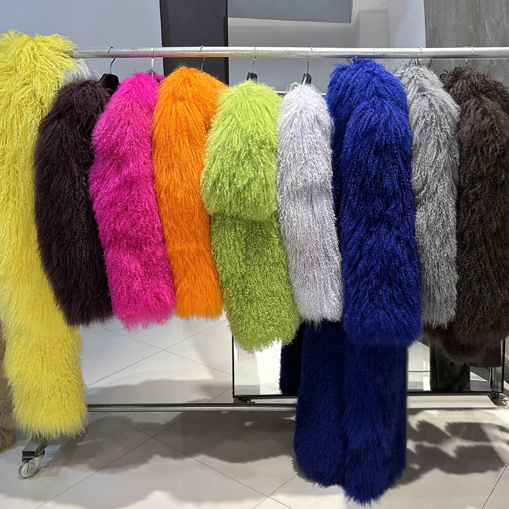 YOLOAgain White Mongolia Sheep Fur Jacket Women 2025 Winter Real Fur Jacket Coat