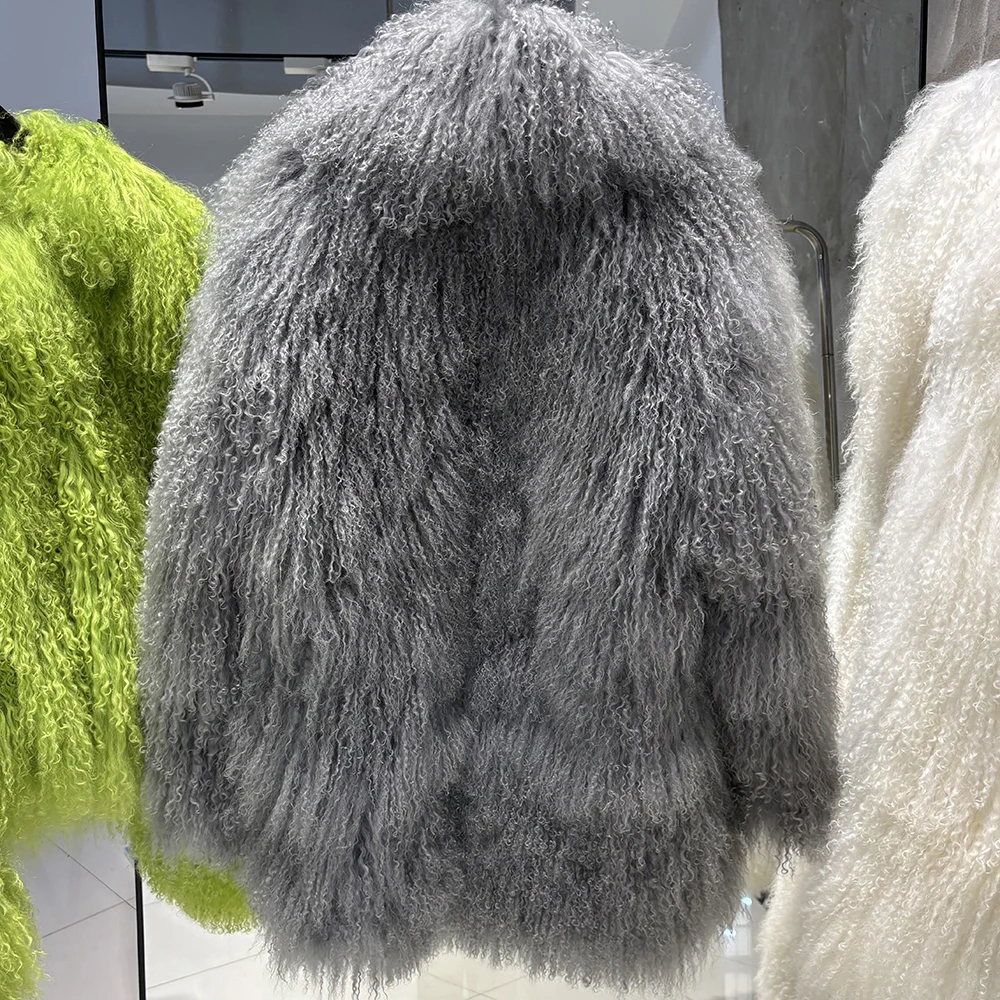 YOLOAgain White Mongolia Sheep Fur Jacket Women 2025 Winter Real Fur Jacket Coat