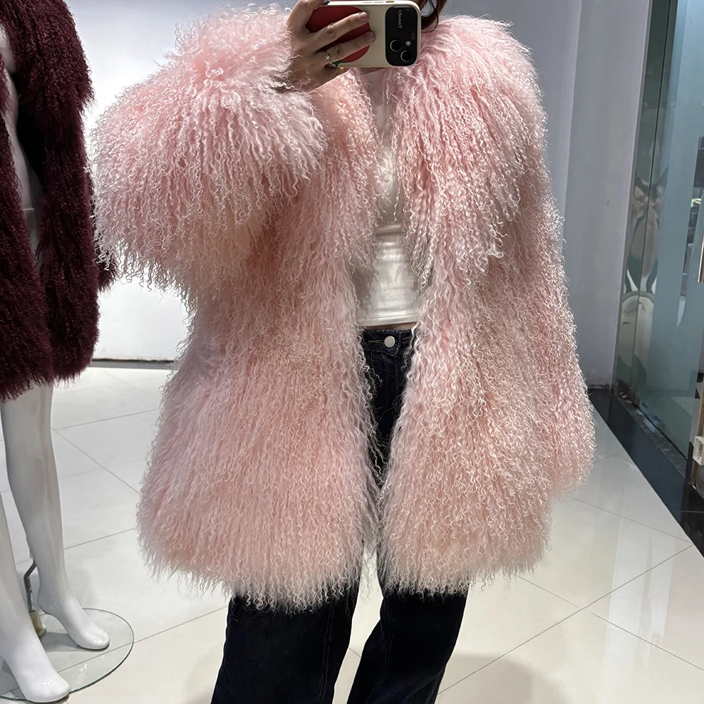 YOLOAgain White Mongolia Sheep Fur Jacket Women 2025 Winter Real Fur Jacket Coat