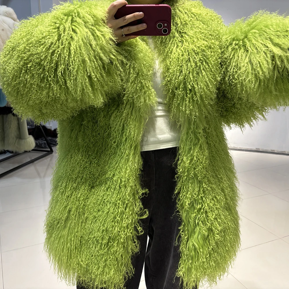 YOLOAgain White Mongolia Sheep Fur Jacket Women 2025 Winter Real Fur Jacket Coat