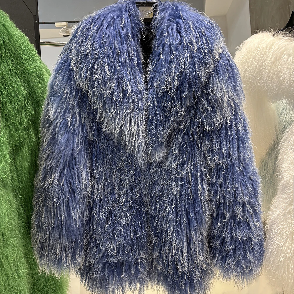 YOLOAgain White Mongolia Sheep Fur Jacket Women 2025 Winter Real Fur Jacket Coat