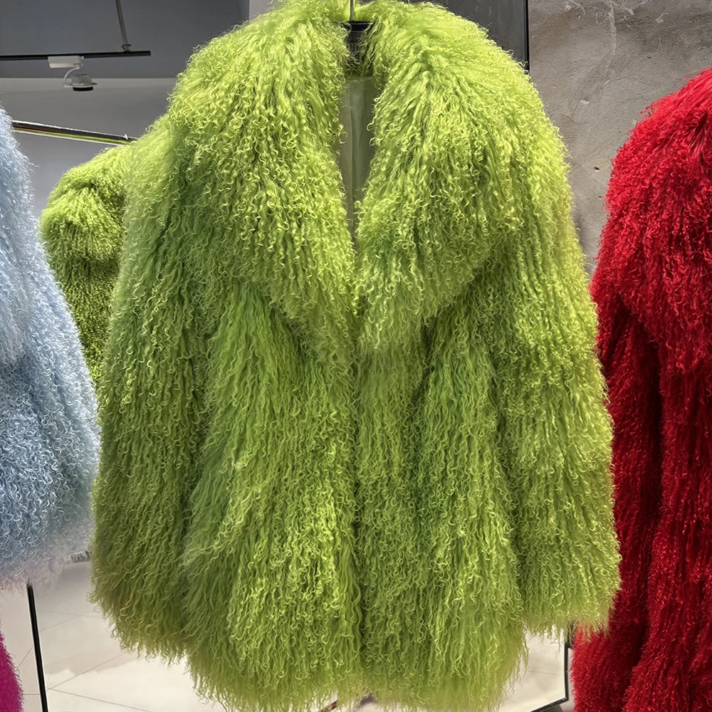 YOLOAgain White Mongolia Sheep Fur Jacket Women 2025 Winter Real Fur Jacket Coat