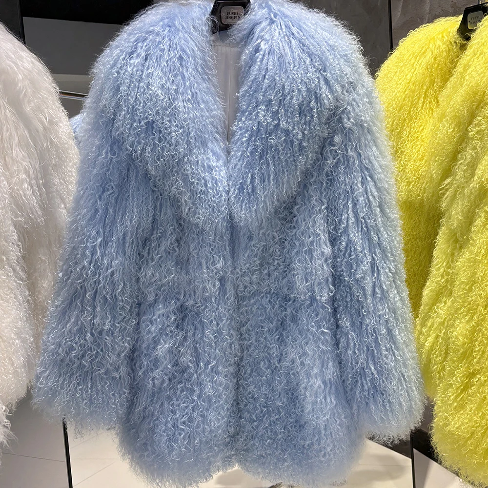 YOLOAgain White Mongolia Sheep Fur Jacket Women 2025 Winter Real Fur Jacket Coat