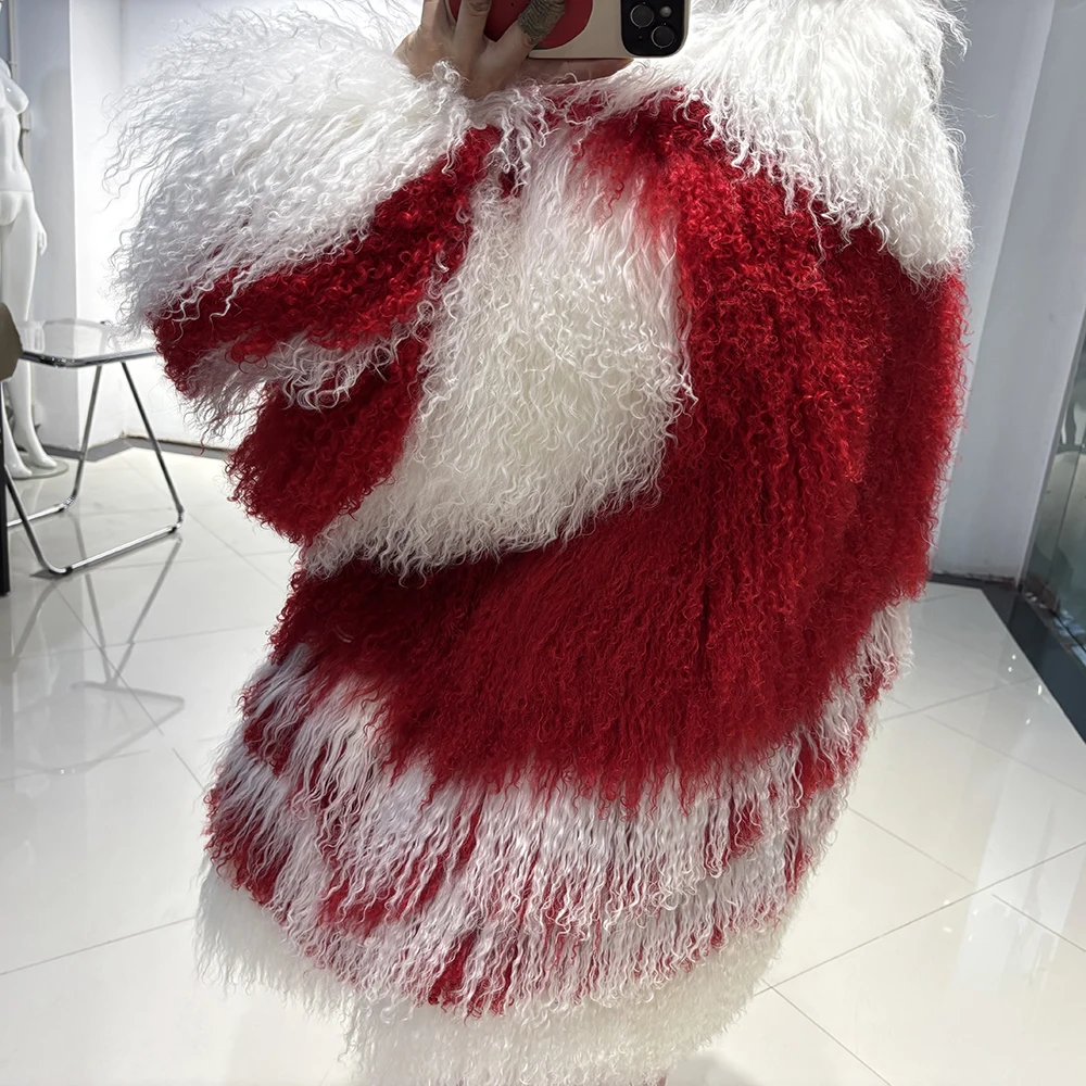 YOLOAgain White Mongolia Sheep Fur Jacket Women 2025 Winter Real Fur Jacket Coat