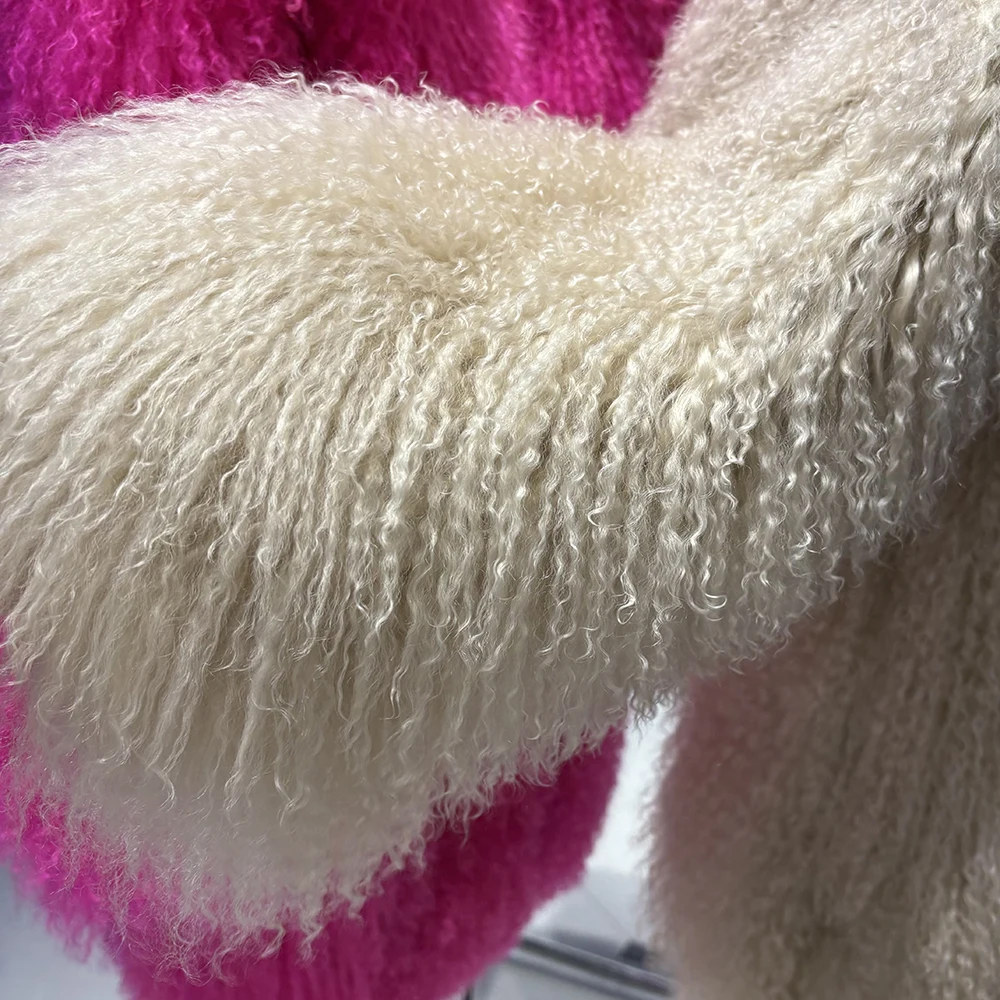 YOLOAgain White Mongolia Sheep Fur Jacket Women 2025 Winter Real Fur Jacket Coat