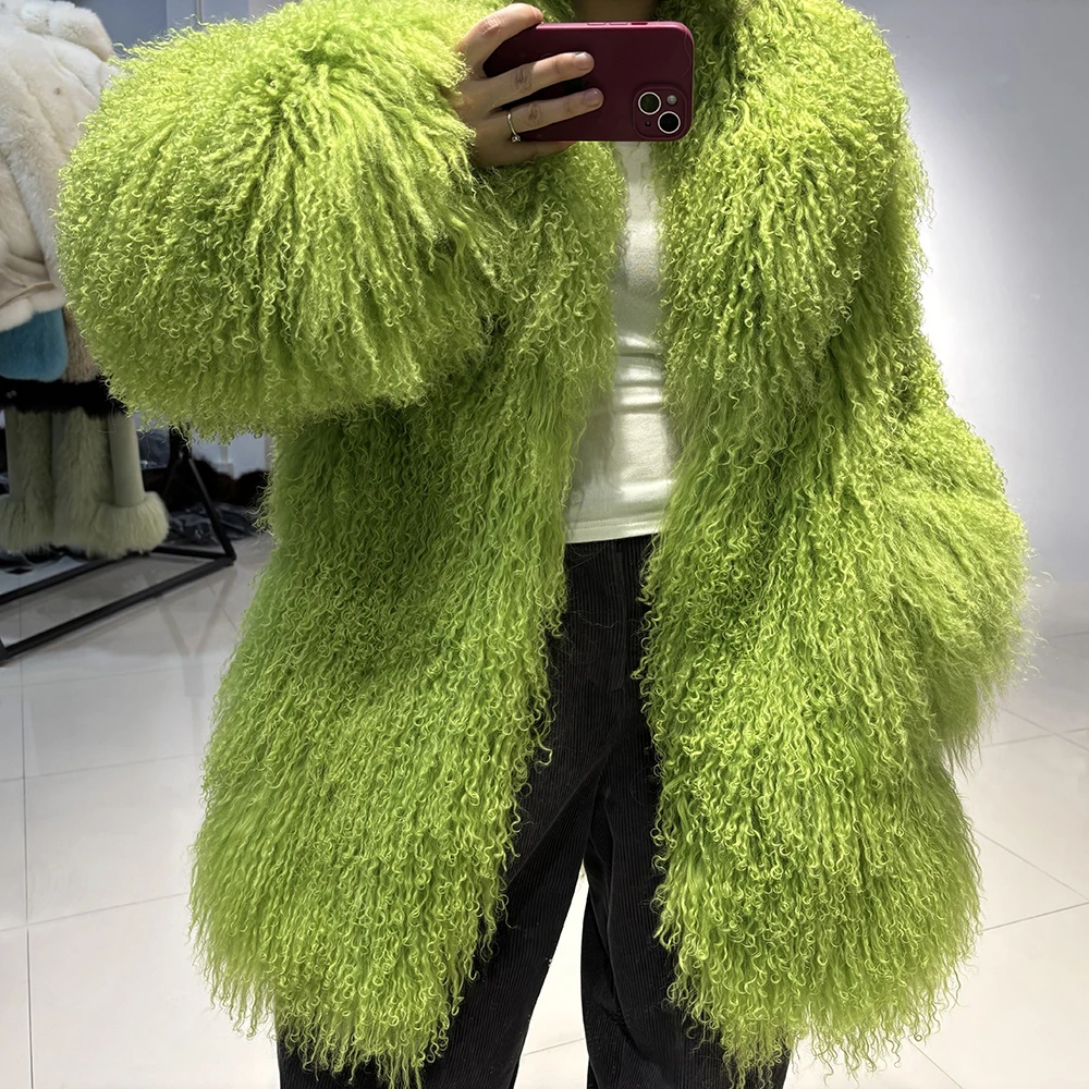 YOLOAgain White Mongolia Sheep Fur Jacket Women 2025 Winter Real Fur Jacket Coat