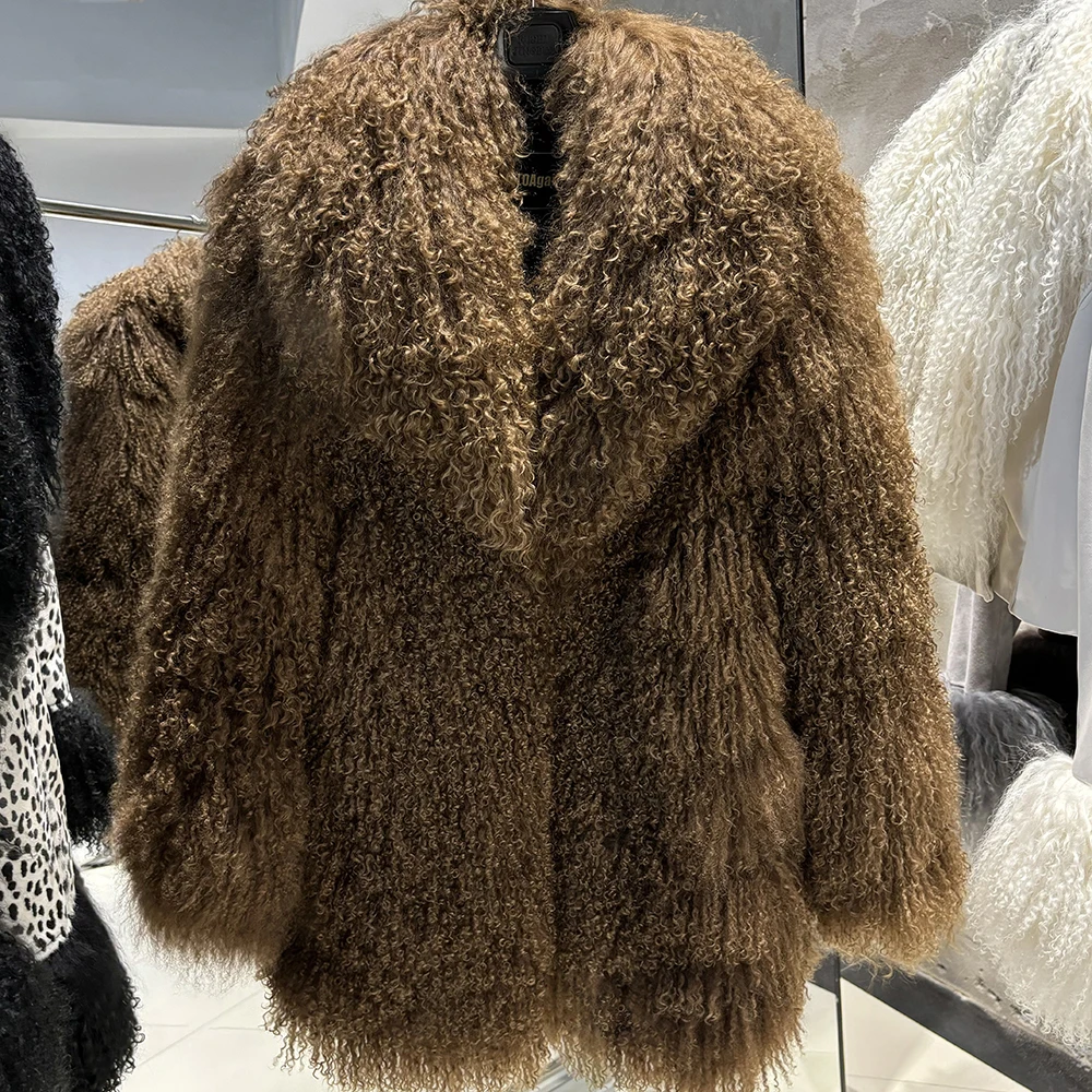 YOLOAgain White Mongolia Sheep Fur Jacket Women 2025 Winter Real Fur Jacket Coat