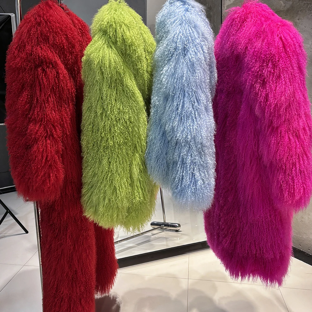 YOLOAgain White Mongolia Sheep Fur Jacket Women 2025 Winter Real Fur Jacket Coat