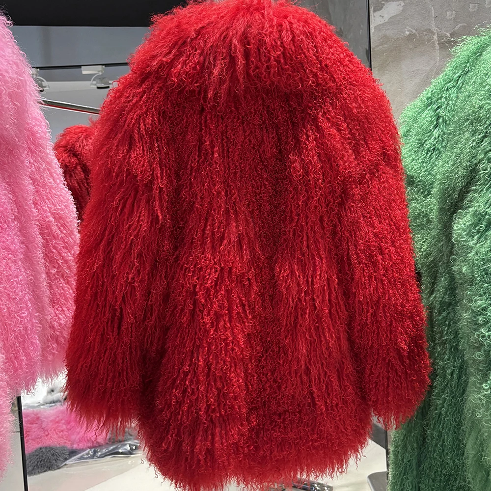 YOLOAgain White Mongolia Sheep Fur Jacket Women 2025 Winter Real Fur Jacket Coat