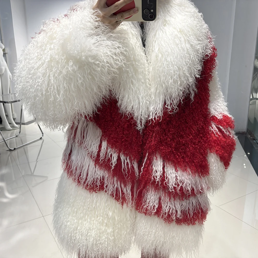 YOLOAgain White Mongolia Sheep Fur Jacket Women 2025 Winter Real Fur Jacket Coat
