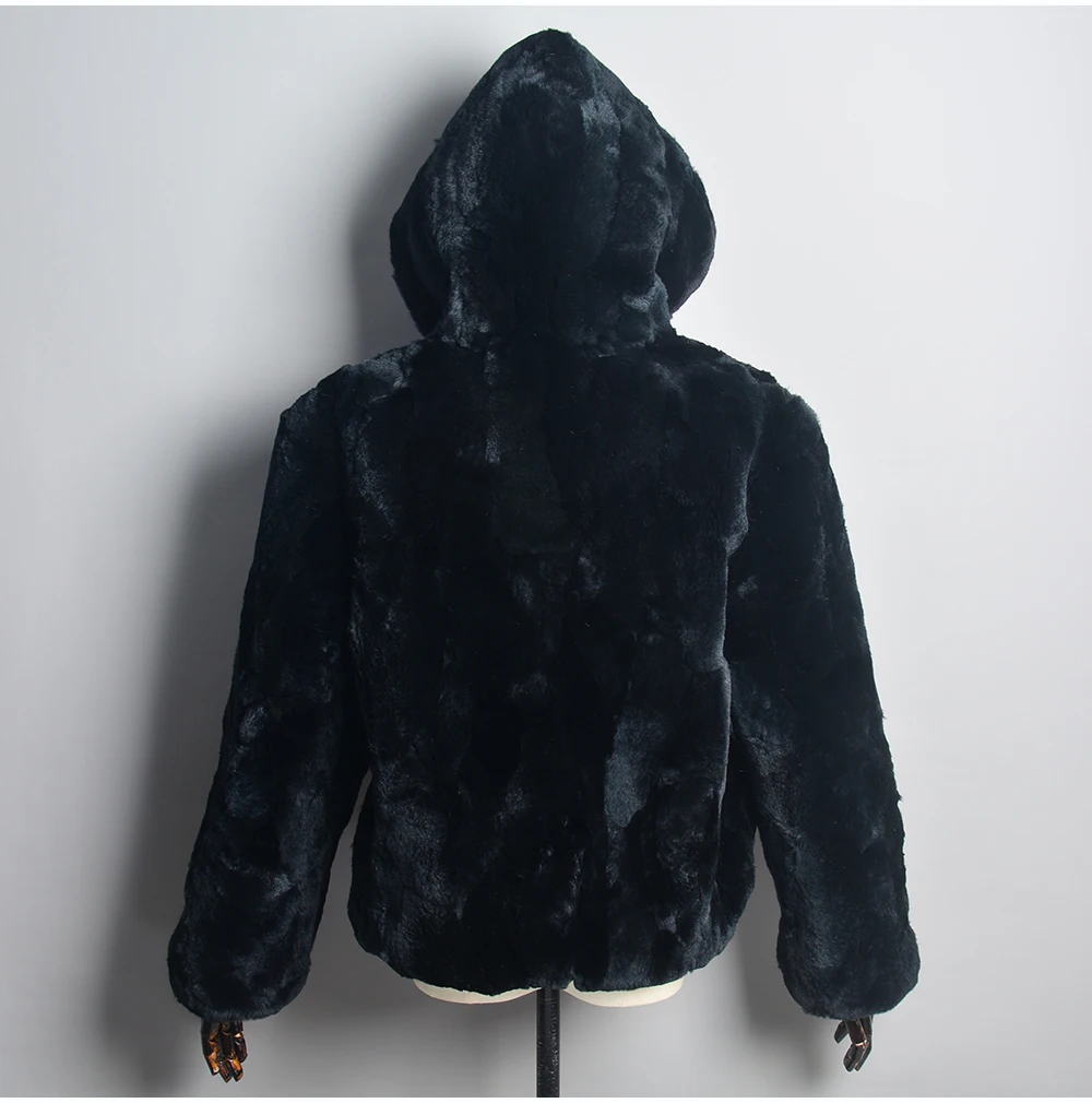 Luxury Women Winter Warm Real Rex Rabbit Fur Hooded Coat Natural Rex Rabbit Fur Jackets Lady Thick Real Rex Rabbit Fur Overcoat