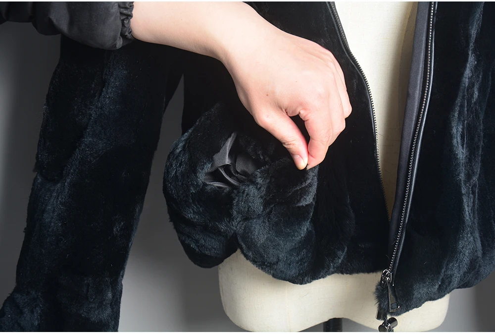 Luxury Women Winter Warm Real Rex Rabbit Fur Hooded Coat Natural Rex Rabbit Fur Jackets Lady Thick Real Rex Rabbit Fur Overcoat