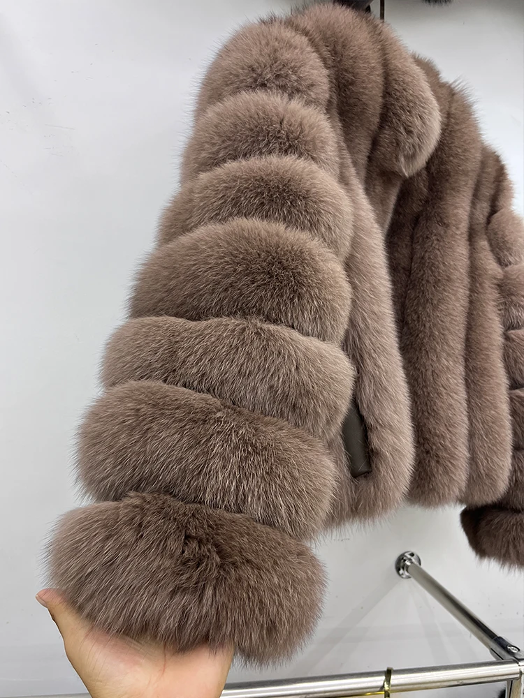 Fashion Winter Warm Real Fur Coat Women's Natural Natural Fox Fur Coats Fur Furry Leather And Skin Long Sleeve Short Jackets