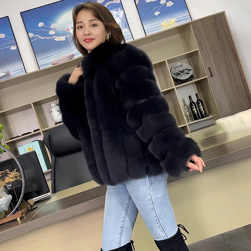 Fashion Winter Warm Real Fur Coat Women's Natural Natural Fox Fur Coats Fur Furry Leather And Skin Long Sleeve Short Jackets