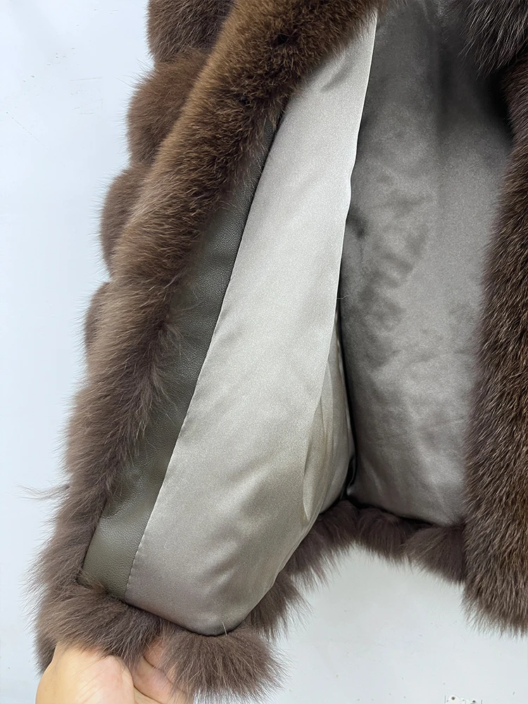 Fashion Winter Warm Real Fur Coat Women's Natural Natural Fox Fur Coats Fur Furry Leather And Skin Long Sleeve Short Jackets